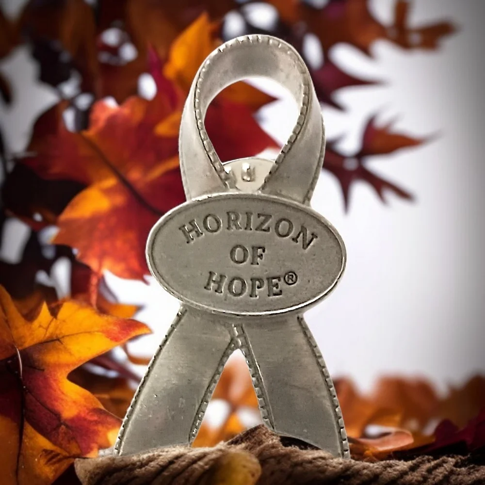 Longaberger Horizon of Hope Lapel Pin Basket‎ Tie On Pewter Vintage USA Ribbon